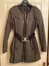 Philosophy Blues Original Size 14 Womens Light Quilted Khaki Belted Mid Coat