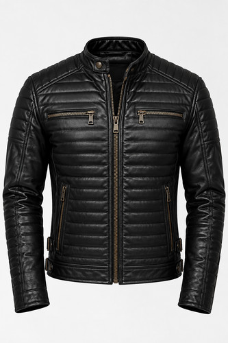 Men black leather quilted - men's,