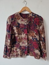 Vintage 80s St Michael Floral Shoulder Pad Power Dressing Blouse Top 8 10