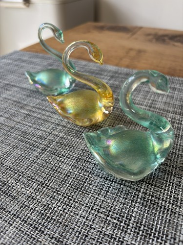 Iridescent heron glass swans - iridescent,