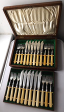 ANTIQUE JOSEPH RODGERS 925 SILVER CLASP & SILVER PLATED FISH CUTLERY CANTEEN