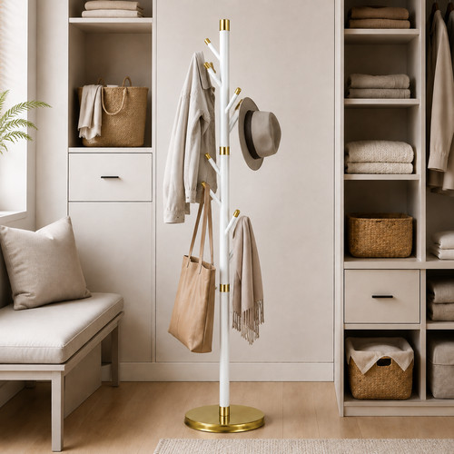 White gold coat stand - white, hooks