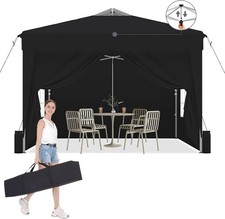 Pop up Gazebo + sides 3m x 3m Water UV Resistant Party Camping Heavy Duty Black