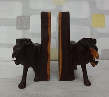 Wooden Carved Lion Book Ends -