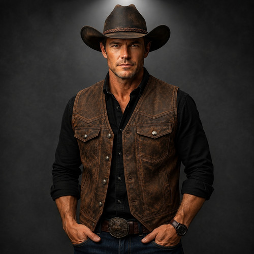 Mens distressed leather - leather, vest