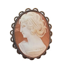 Old Brass Cameo Brooch with