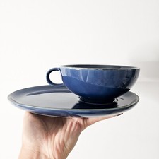 IKEA Blue Cup Saucer Duo Soup & Sandwich Plates Set Retired