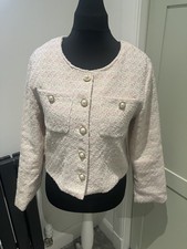 Pink Cropped Tweed Jacket with pearl effect buttons new without tags