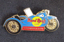 Hard Rock Cafe Pin. Copenhagen BMW bike with sidecar in Danish Blue. Excellent.
