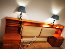 G Plan Headboard Illuminating Teak Mid-century w 2 Bedside cabinets & Shelves