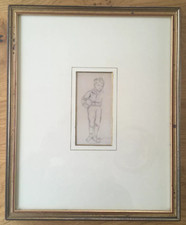Kate Greenaway ORIGINAL Pencil Drawing of Boy & Football CHRIS BEETLES Exhibited