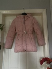 Girls Pink thick Puffa Coat  With Hood and Belt age 10/11  146 CM