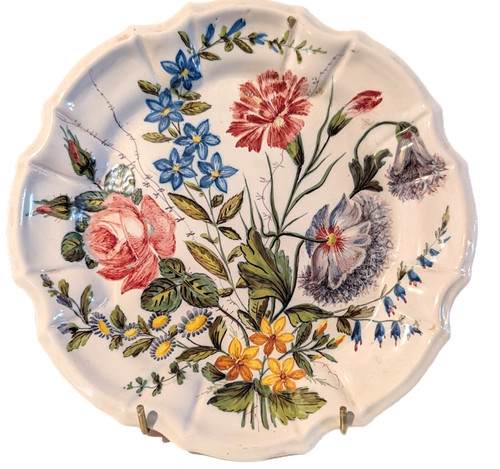 Antique nove faience flowers - antique,