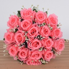 18 Heads Silk Rose Artificial Flowers Fake Bouquet Wedding Home Party Decor