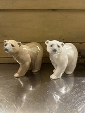 Vintage Lladro Polar Bear Pair White Brown