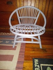 Vtg Rattan Toddlers/Childs/Doll/Plants  Small Painted Gray Arm Chair~Lightweight