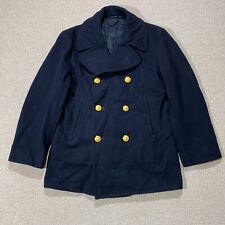 VINTAGE US Navy Pea Coat Mens 38 Short Small Black 100% Wool Sailor Overcoat 70s