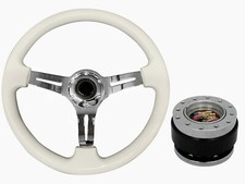 White Chrome 350mm TS Steering Wheel + Quick Release boss for RENAULT