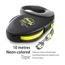 Flexi Giant Neon Dog Lead Retractable Extendable Black Professional L Tape- 10m