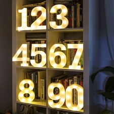 LED Light Up Numbers 22cm White 0-100 With Batteries Birthday Party Celebration