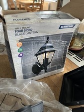 Unused Traditional Four-sided Black Lantern / Lamp - Metal & Glass - Boxed