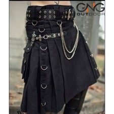 Scottish Black Gothic Tactical Kilt Utility Chain Fashion Kilt For Men 28" - 62"