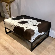 Genuine Black / brown & White speckled Cowhide Footstool/ Coffee Table / Ottoman