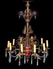 Antique 19th Century Gilded Bronze Gothic Chandelier, Ceiling Light