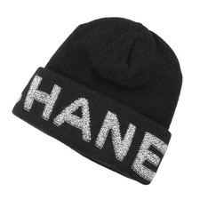 CHANEL Logo knit hat Wool