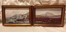 Two Early 1900s Hand Painted Tiles Oil Paintings In Later Frame