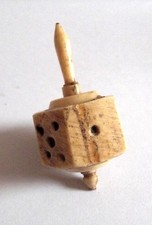 Antique Teetotum, Victorian Spinning Wheel Dice, Turned Bone, Gambling Game
