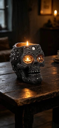 Silver beaded skull head - silver,