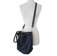 VANESSA BRUNO navy leather Lune tote bag