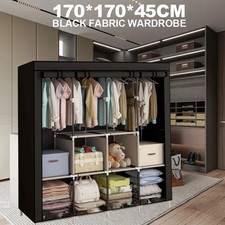 Fabric Wardrobe With 14 Partitions Metal Frame Zipper Closure Storage Shelf NEW