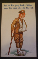 WW1 BAMFORTH Comic WOUNDED BRITISH SOLDIER GO BACK TO FRONT I KNOW WHO DID THIS