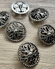 6 X Vintage Style 37mm Silver Buttons Jacket Coat Dresses Cardigan Large Ref24/2