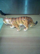 Vintage Small Porcelain Tiger Figurine, Hand Painted Collectible Glazed Ornament