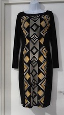 M&S Woman Drop a Dress Size Black Geometric Print Bodycon Dress - Size 12 - NEW