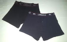 MENS LONSDALE BLACK/NAVY BOXER SHORTS - PACK OF TWO - BUTTON FLY - SIZE LARGE
