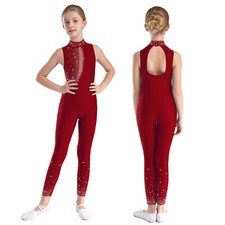 UK Girls Jumpsuit Athletic Bodysuit Mock Neck Unitard Dance Leotard Mesh Team