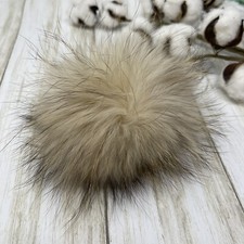 XL Real Fur Light Beige Pompom