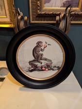 Antique style round Frames monkey print. Colonial black frame 28cm diameter