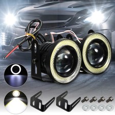 2x Angel Eyes Halo Car Fog Lights Lamp Projector DRL COB LED Bulbs Universal UK