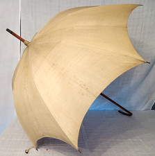 Antique walking parasol beige silk cane handle