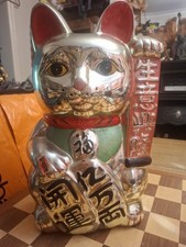 Large Japanese Chinese Gold Maneki Neko Left Hand Lucky Cat Ceramic Money Box