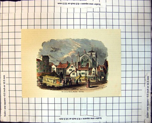 Antique print priory church - antique,