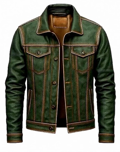 Men green trucker leather - men's,