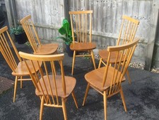 Set of 6 vintage Ercol stickback chairs, blonde elm, model 608,  1960s  era
