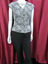 M&S grey striped, high waist office trousers & Precis Petite lace over top UK10