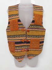 Ladies Waistcoat Size 14 Multicoloured Embroidery V Neck Sleeveless Aztec Boho